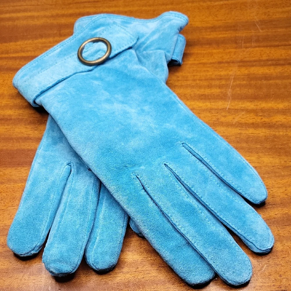 Elegant Blue Suede Women's Gloves